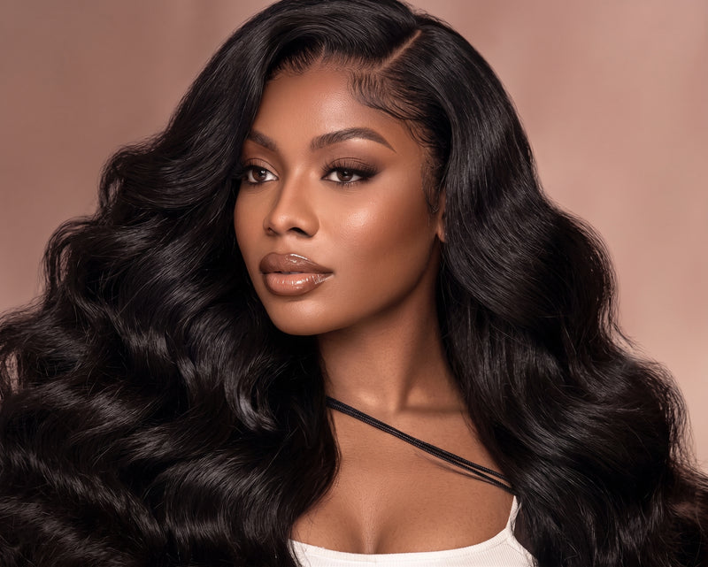 Model with luxurious body wave hair